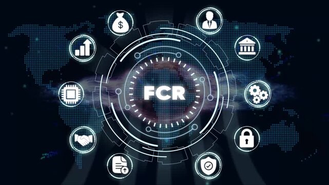 First Call Resolution F C R Business Concept with and Map Background for Corporate and Financial Technology Presentations
