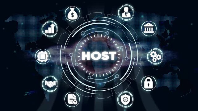Hosting Services Global Network Concept with Representing Finance Security and Communication