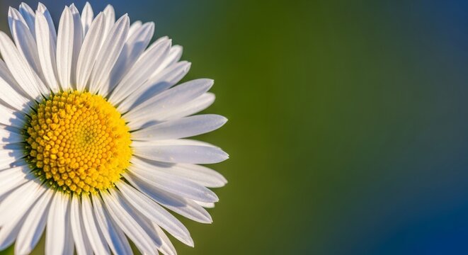 Extreme macro shot of delicate wild daisy petals bathed in soft, dreamy sunlight, emphasizing natural texture and fresh, vibrant purity, ethereal, background, springtide