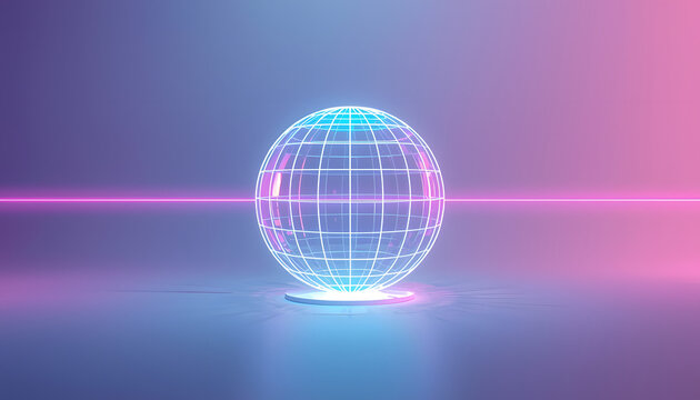 futuristic wireframe sphere with neon light beam