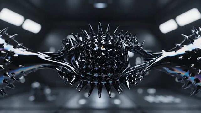 Abstract 3D Ferromagnetic Fluid Sculpture in Futuristic Environment