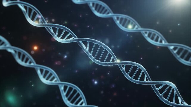 Abstract DNA Double Helix Rotating in Blue Science Background