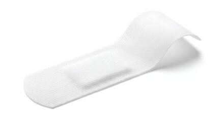 A folded white sanitary pad on a white background viewed from above with slight shadow