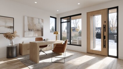 Fototapeta premium Modern Home Office Interior Design with Natural Light.