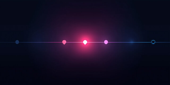 Glowing timeline with location pins on neon horizontal line