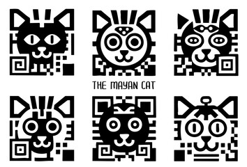Fototapeta premium Cats encrypted in code, cipher, logo, stamp, tattoo