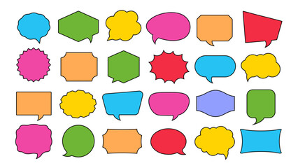 Colorful cartoon speech bubble set. Comic various shapes. Fun flat design elements for messages, dialogs, stickers, marketing