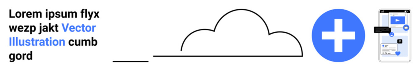 Obraz premium Cloud technology, online file storage, digital backup, app design, server resources, data management. Cloud shape, smartphone screen plus symbol. Cloud storage and online file storage concept