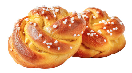 Freshly baked sweet rolls with sugar isolated on white background