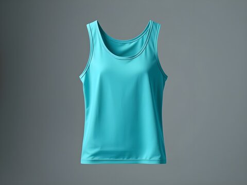 front view of a blank turquoise tank top mockup isolated on gray background