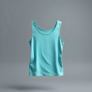 front view of a blank turquoise tank top mockup isolated on gray background