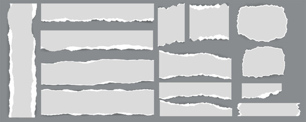 Ripped Paper Collection Torn Edge and Texture Set on Grey Background