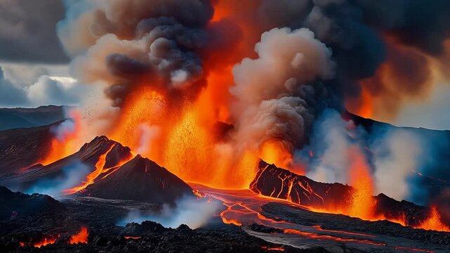 Powerful Volcanic Eruption with Flowing Lava Generative AI