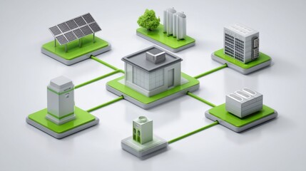 Modern Renewable Energy System with Solar Panels and Green Infrastructure in a Connected Network for Sustainable Solutions