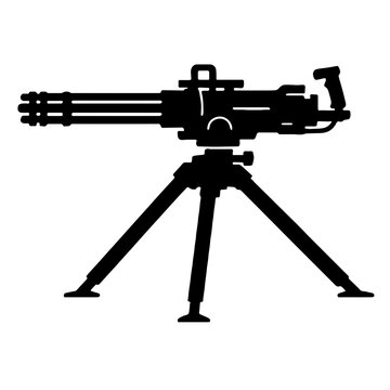 Minigun Tripod Mounted Heavy Weapon Black Silhouette Vector