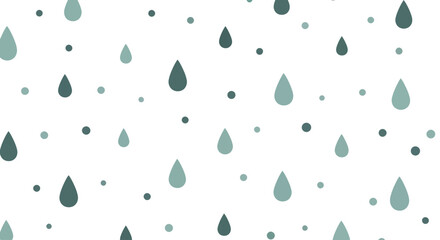 Abstract pattern of falling raindrops and dots in muted blue and green tones on a white background.