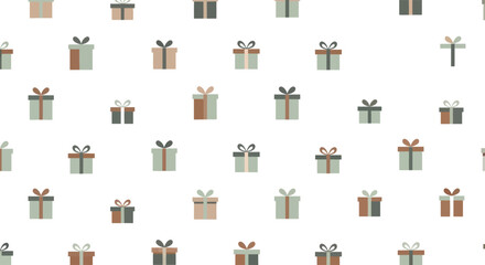 Soft pastel gift boxes with bows arranged in a repeating pattern on a white background.