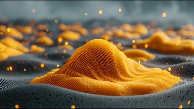 Abstract landscape ai model training process glowing ember particle field dreamy texture digital orange surreal wave macro glowing particle field