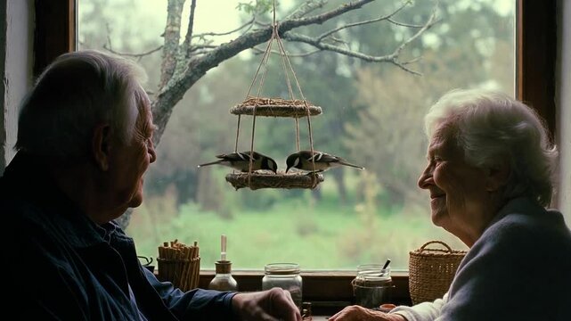 Elderly Couple Shares Love While Watching Birds