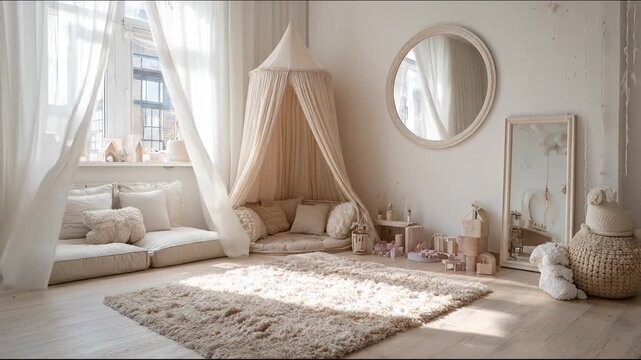 Elegant room interior featuring soft colors and decorative elements