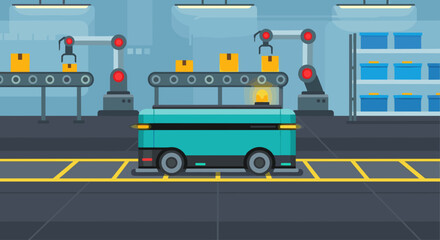 Teal Autonomous Delivery Vehicle in Factory.