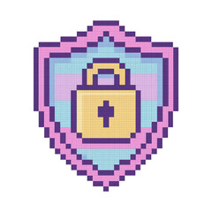 Obraz premium PNG Pixelated shield with lock