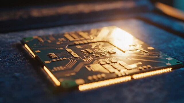 Close up view of a modern processor chip on a computer motherboard.