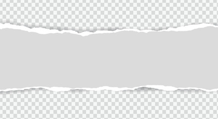 Horizontal Ripped Paper Edge Gray Banner with Transparent Background