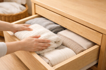 衣替えで整頓された衣類収納のイメージ