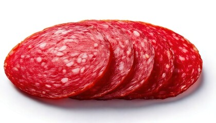 Close-up of Sliced Salami - Delicious, Red, and Ready to Eat on White Background.