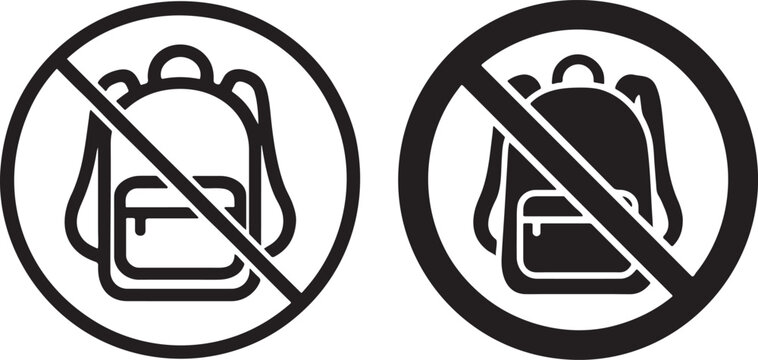 No backpacks allowed sign icons silhouette bold outline vector.