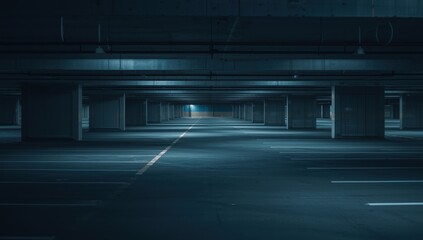 Fototapeta premium Dimly lit vacant underground garage