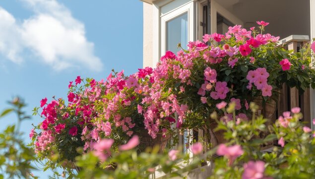Growing pink summer blooms on the balcony