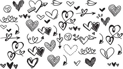 Hand Drawn Heart Doodle Vector Set &ndash; Love Symbols and Romantic Elements