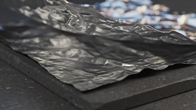 Crinkled Aluminum Foil Texture - Abstract Metallic Background with Dramatic Lighting and Reflected Highlights for Modern Design Projects