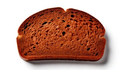 Close-up of a single slice of toasted brown bread, isolated on white background.