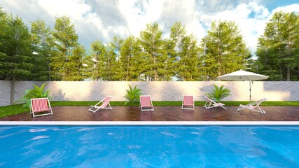 プール付き住宅　3DCGレンダリング