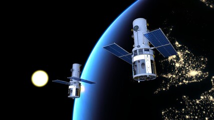 人工衛星と地球　3DCGレンダリング © tsuneomp