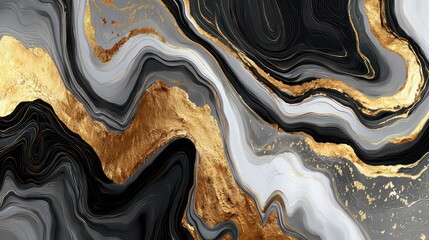 Abstract Swirls of Gold Gray and Black Ink Texture Painting with Glittering Golden Highlights for an Elegant and Luxurious Backdrop