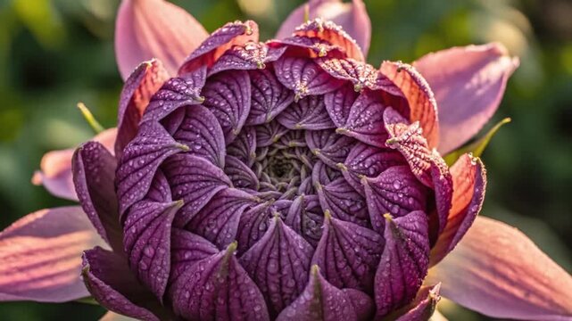 A close-up view of a blooming lotus flower in a serene garden environment showcasing its vibrant petals