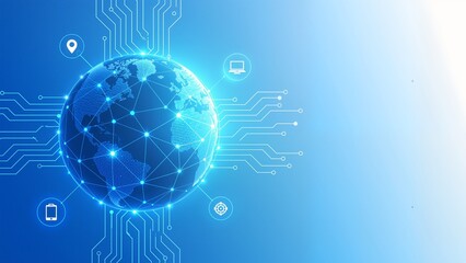 Obraz premium Global network with earth and circuit