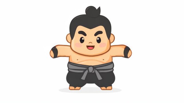 Sumo Wrestler Illustration: An adorable, cartoon-style depiction of a sumo wrestler, exuding a playful energy. His body is styled with big head, cheerful expression.
