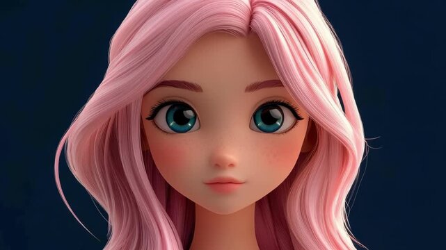 Pink-Haired Anime Character: A captivating portrait of an anime girl, her pink locks cascading around a serene face with wide, expressive eyes, is an embodiment of beauty and charm.