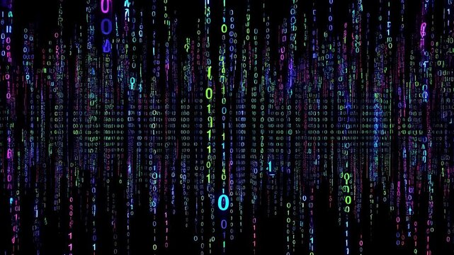 Falling binary code numbers. Matrix style digital security abstract background.