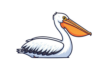 Naklejka premium Side profile of a cartoon pelican with large orange beak and white feathers