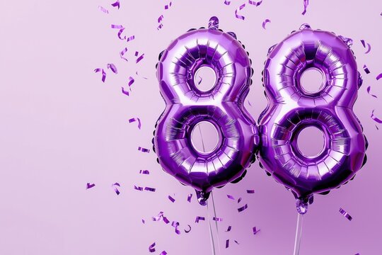 Purple Balloons with Number 88 on Pink Background Celebration