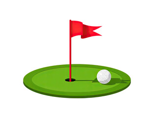 Fototapeta premium Golf ball on green putting surface near flagstick on golf course