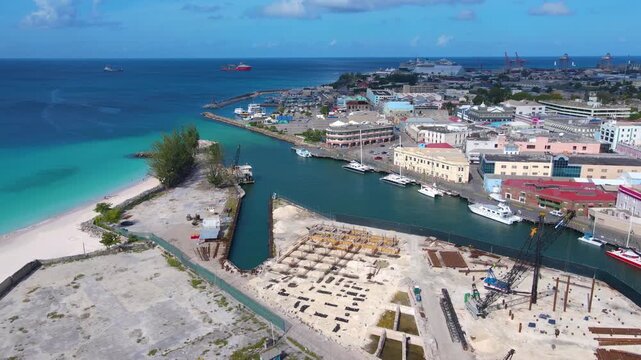 Yachts moored at Careenage (Constitution River) in historic city center of Bridgetown, Barbados. Historic Bridgetown and its Garrison is a UNESCO World Heritage Site.