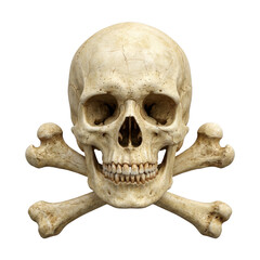 Obraz premium Jolly Roger emblem: weathered human skull and crossed bones in dramatic lighting