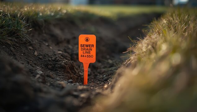 Buried utility flag for sewer drain line